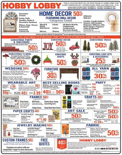 Hobby Lobby Weekly Ad Flyer November 26 to November 28
