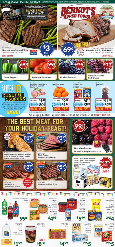 Berkot's Super Foods 5 Day Sale Ad Flyer November 27 to December 1, 2020