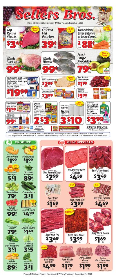 Sellers Bros 5 Day Sale Ad Flyer November 27 to December 1, 2020