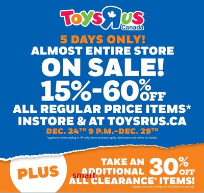 Toys R Us Canada Boxing Week 2019 Flyers Deals: Save 15% – 60% off + Extra 30% off Clearance!
