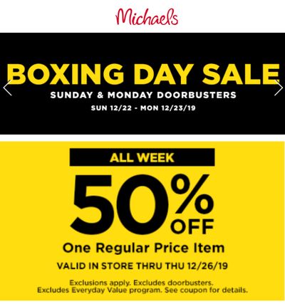 Michaels Canada Boxing Day Doorbusters Sale + 55% off Coupon + More Deals