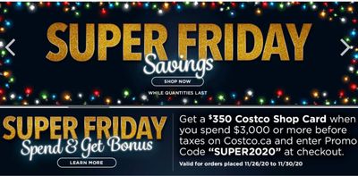 Costco Canada Online Black Friday Offers: Get a $350 Costco Shop Card When you Spend $3000 Online, with Coupon Code