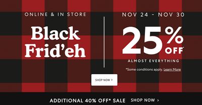 Roots Canada Black Friday Sale: Extra 40% Off Sale + 25% Off Everything