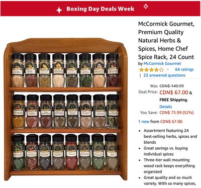 Amazon Canada Boxing Day Deals Week: Today, Save 52% off McCormick Gourmet, Natural Herbs & Spices, Home Chef Spice Rack + 29% on Sony 55″ LED TV