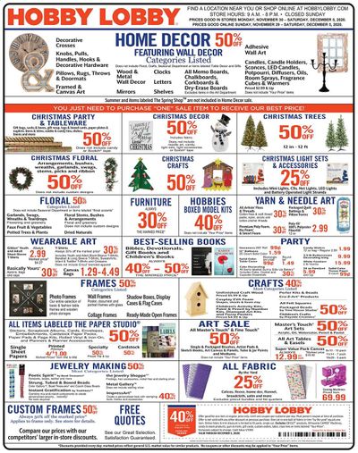 Hobby Lobby Weekly Ad Flyer November 29 to December 5