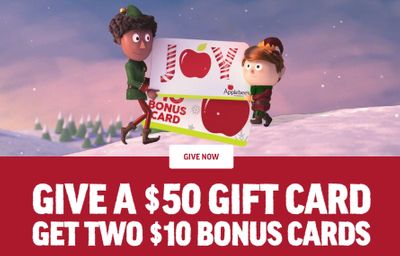 Cyber Monday Only: Buy a $50 Applebee's Gift Card Online and Get 2 Free $10 Bonus Cards