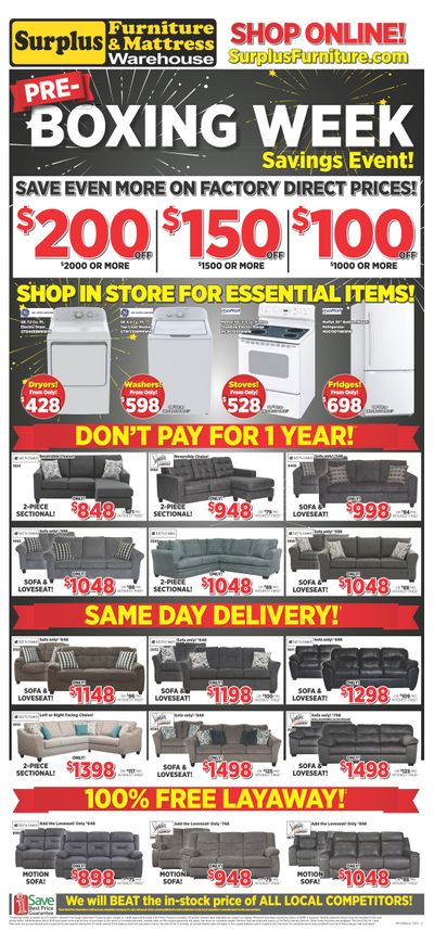 Surplus Furniture & Mattress Warehouse (Winnipeg) Flyer December 1 to 21