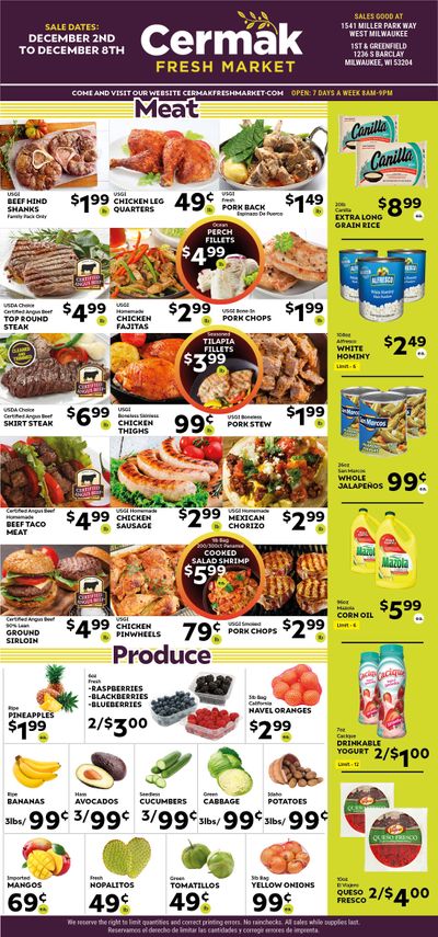 Cermak Fresh Market (WI) Weekly Ad Flyer December 2 to December 8, 2020