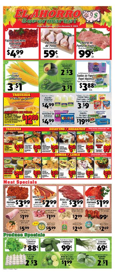 El Ahorro Supermarket Weekly Ad Flyer December 2 to December 8, 2020