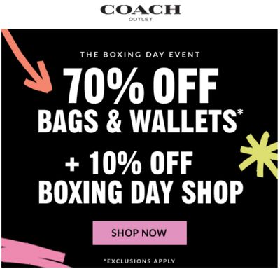 Coach Outlet Canada Boxing Day Deals: Save 70% Off Everything + EXTRA 10% Off + FREE Shipping