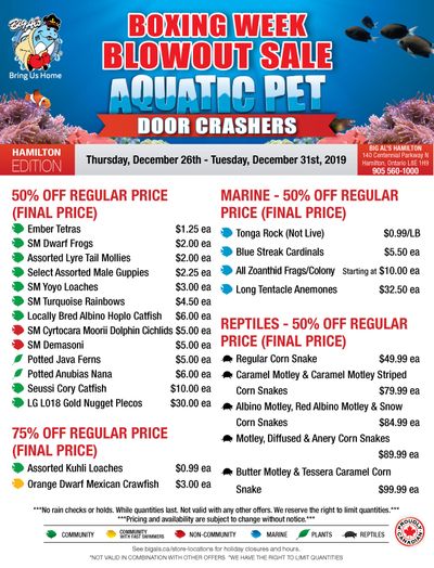 Big Al's (Hamilton) Weekly Specials December 26 to 31