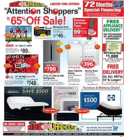 ABC Warehouse Weekly Ad Flyer December 6 to December 12, 2020