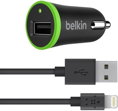 Belkin Boost Up Lightning Car Charger with 4' ChargeSync Cable (12 Watt/2.4 Amp)(F8J121bt04-BLK), Black and Green On Sale for $9.99 (Save 419.99) at Amazon Canada