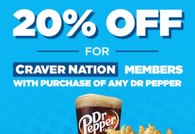White Castle Craver Nation Members will Receive 20% Off with the In-App Purchase of Any Dr. Pepper Beverage