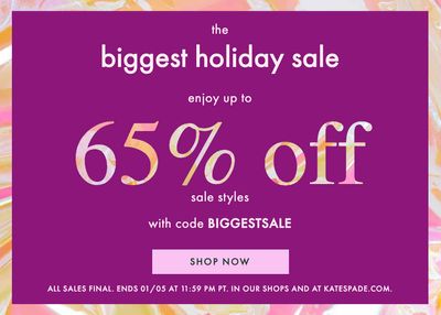 Kate Spade The Biggest Holiday Sale: Save 65% off Sale Styles with Coupon Code!