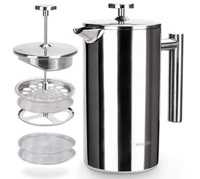 Secura French Press Coffee Maker, 304 Grade Stainless Steel Insulated Coffee Press with 2 Extra Screens, 34oz (1 Litre), Silver For $33.06 At Amazon Canada