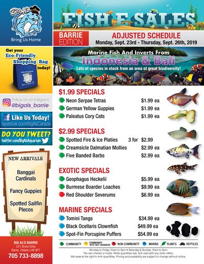 Big Al's (Barrie) Weekly Specials September 23 to 26 Big Al's (Barrie) Weekly Specials September 23 to 26