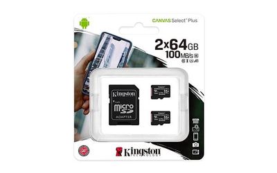 Kingston Canvas Select Plus microSDXC 64GB Two Pack Class 10 UHS-I Up to 100MB/s Read On Sale for $19.99 (Save  $5.00) at Canadacomputers Canada   