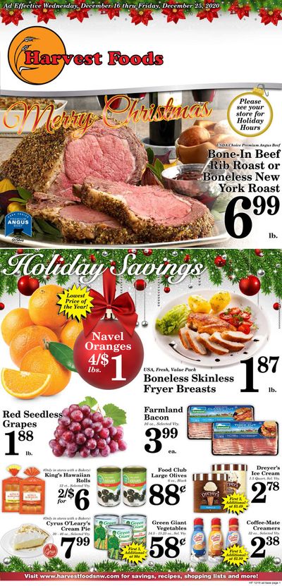 Harvest Foods Christmas Holiday Weekly Ad Flyer December 16 to December 25, 2020