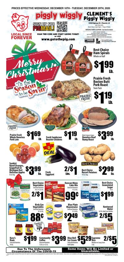 Piggly Wiggly (LA) Christmas Holiday Weekly Ad Flyer December 16 to December 29, 2020
