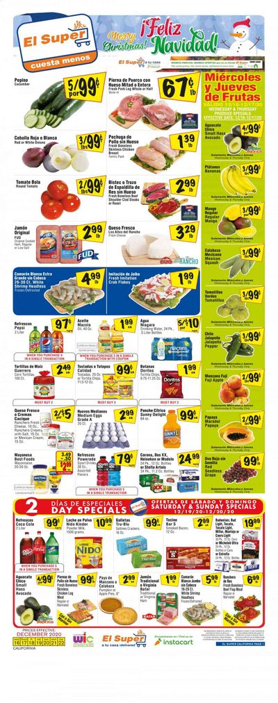 El Super (AZ, CA, NM, NV, TX) Weekly Ad Flyer December 16 to December 22