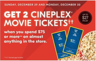 Shoppers Drug Mart Canada & Cineplex Promotions: FREE Two Cineplex Tickets ($27 Value) with $75 Purchase at Shoppers Drug Mart Canada.