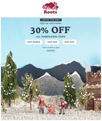 Roots Canada Deals: Save an Additional 30% off All Markdown Items!