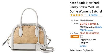 Amazon Canada Deals: Save 60% on Kate Spade New York Reiley Straw Medium Dome Women Satchel with Coupon + 41% on Fxexblin Curtain Lights Detachable, 300 LEDs + More Deals