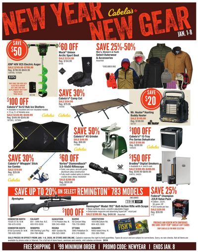 Cabela's New Year New Gear Flyer January 1 to 8