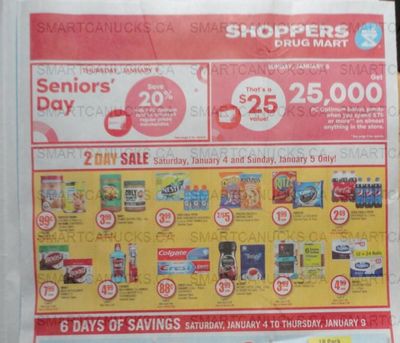 Shoppers Drug Mart Canada: 20X The Points January 4th + Extra 5000 When You Pay With PC Financial Card