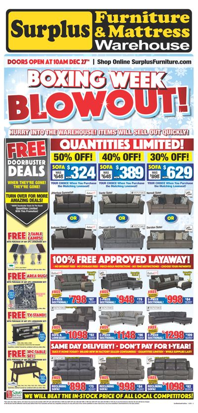Surplus Furniture & Mattress Warehouse (Fredericton) Flyer December 22 to January 4 Surplus Furniture & Mattress Warehouse (Fredericton) Flyer December 22 to January 4