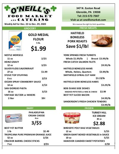 O'Neill's Food Market Holiday Weekly Ad Flyer December 23 to December 29, 2020