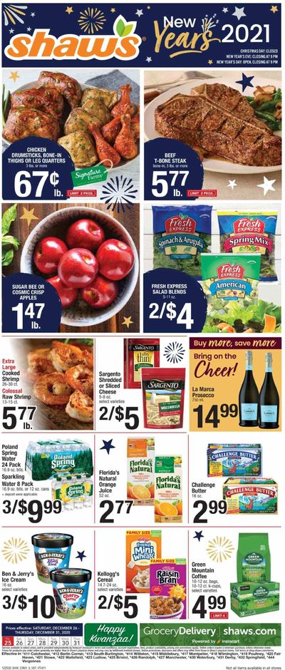 Shaw’s (MA, ME, NH, RI, VT) Weekly Ad Flyer December 25 to December 31