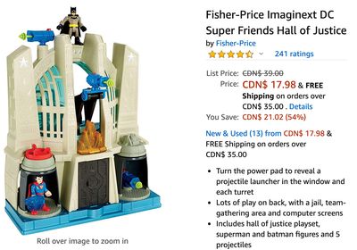 Amazon Canada Deals: Save 54% on Fisher-Price Imaginext DC Super Friends Hall of Justice + 41% on Fisher-Price Soothe ‘n Snuggle Otter