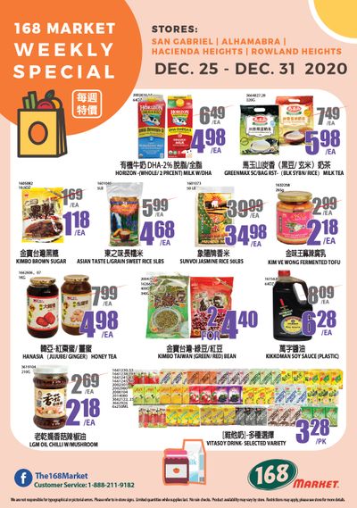 168 Market (CA) Holiday Weekly Ad Flyer December 25 to December 31, 2020