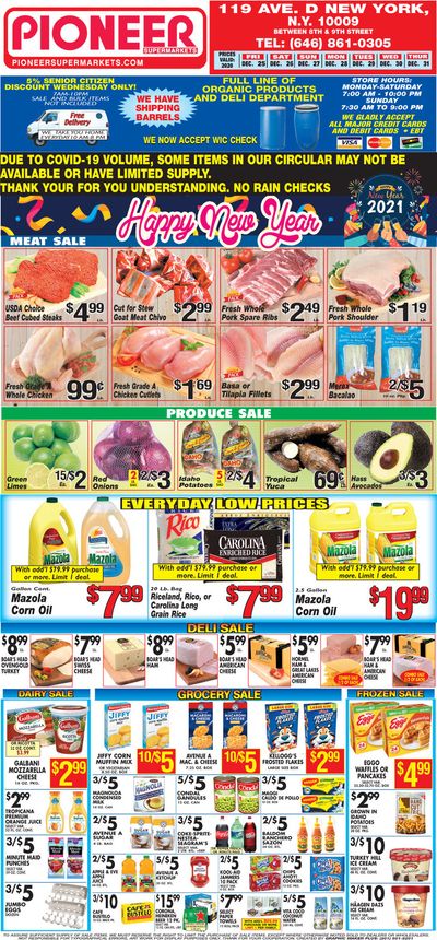 Pioneer Supermarkets Holiday Weekly Ad Flyer December 25 to December 31, 2020