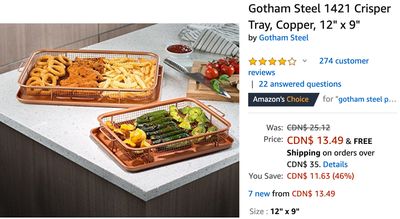 Amazon Canada Deals: Save 46% on Gotham Steel Crisper Tray, Copper + 23% on Mini Video Projector