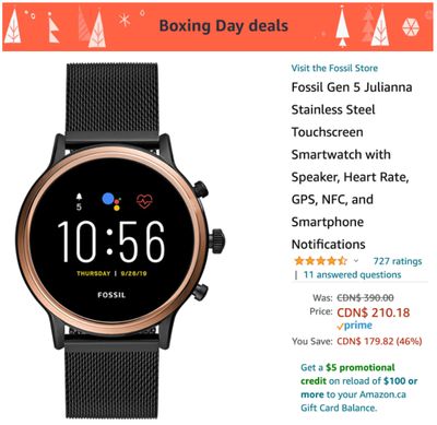 Amazon Canada Boxing Day 2020 Deals: Save 46% Off Fossil Gen 5 Smartwatch + 20% on TCL 50″ Roku Smart TV + More HOT Offers