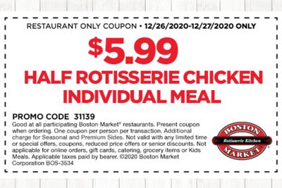 Two Days Only: Rotisserie Rewards Members Check Your Inbox for a $5.99 Half Chicken Meal Coupon (In-Restaurant Only)