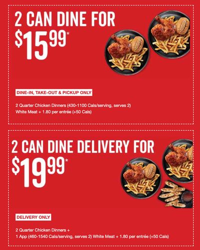 Swiss Chalet Canada New Offers: 2 Can Dine-In or Take Out Meal Deals for $15.99 & 2 Delivery Meal Deals for $19.99