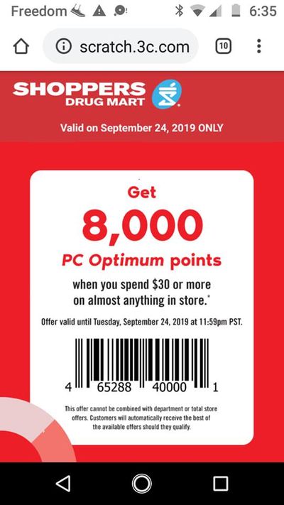 Shoppers Drug Mart Canada Tuesday Text Offer: Get 8,000 PC Optimum Points When You Spend $30