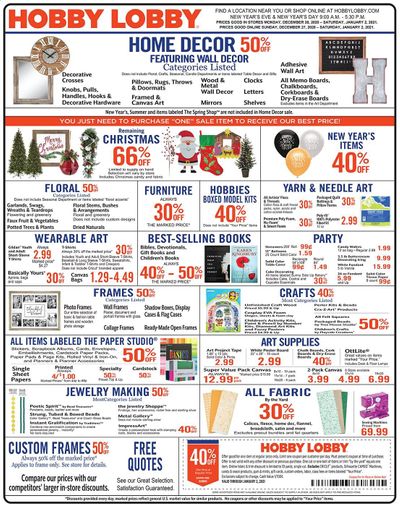 Hobby Lobby Weekly Ad Flyer December 27 to January 2