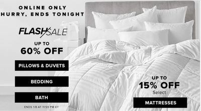 Hudson’s Bay Canada Online Flash Sale: Today, Save up to 60% off Bedding, Bath, Pillows & Duvets + More Offers