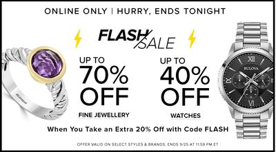 Hudson’s Bay Canada Online Flash Sale: Today, Save up to 70% off Fine Jewellery + up to 40% off Watches, with Promo Code