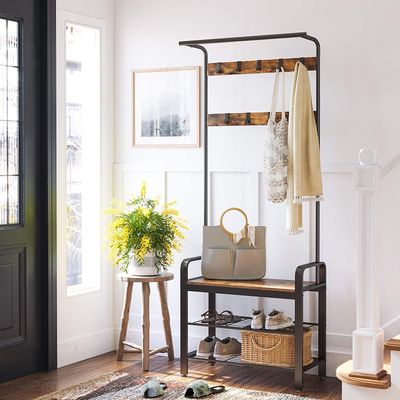 VASAGLE Industrial Coat Rack and Shoe Bench, 3-in-1 Storage Shelf On Sale for $ 93.49 at Amazon Canada