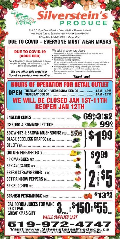 Silverstein's Produce Flyer December 30 and 31