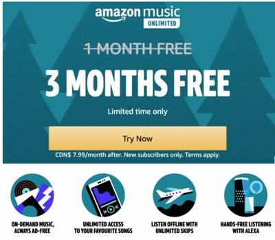 Amazon Canada Offers: Get 3 Months FREE of Amazon Music Unlimited Amazon Canada Offers: Get 3 Months FREE of Amazon Music Unlimited