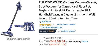 Amazon Canada Deals: Save 31% on PUPPYOO Cordless Vacuum Cleaner + 29% on Texsport Heavy-Duty Swivel Grill Home Good