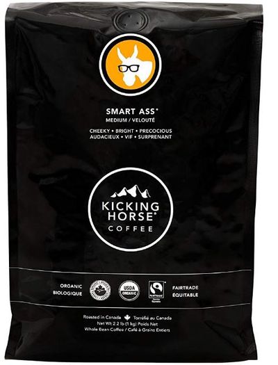 Kicking Horse Coffee, Smart Ass, Medium Roast, Whole Bean, 1 kg - Certified Organic, Fairtrade, Kosher Coffee For $22.00 At Amazon Canada