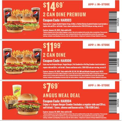 Harvey’s Canada Coupons(QC): January 4 - 31